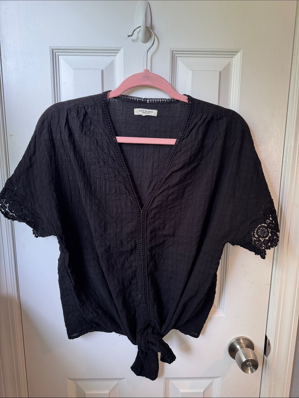 Women’s Black Tie-Front Boho Top